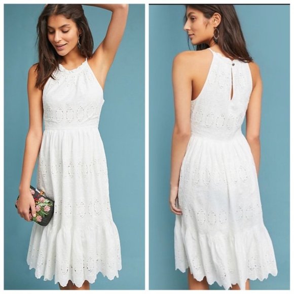 Anthropologie Dresses & Skirts - Maeve Anthropologie Tiered Eyelet Midi Dress 8